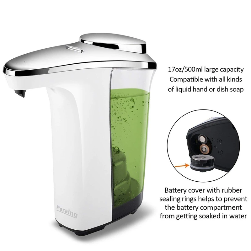 Automatic Soap Dispenser Compact Sensor Pump Adjustable Soap Dispensing Volume Control Battery Operated 17Oz/500Ml For Kitchen,