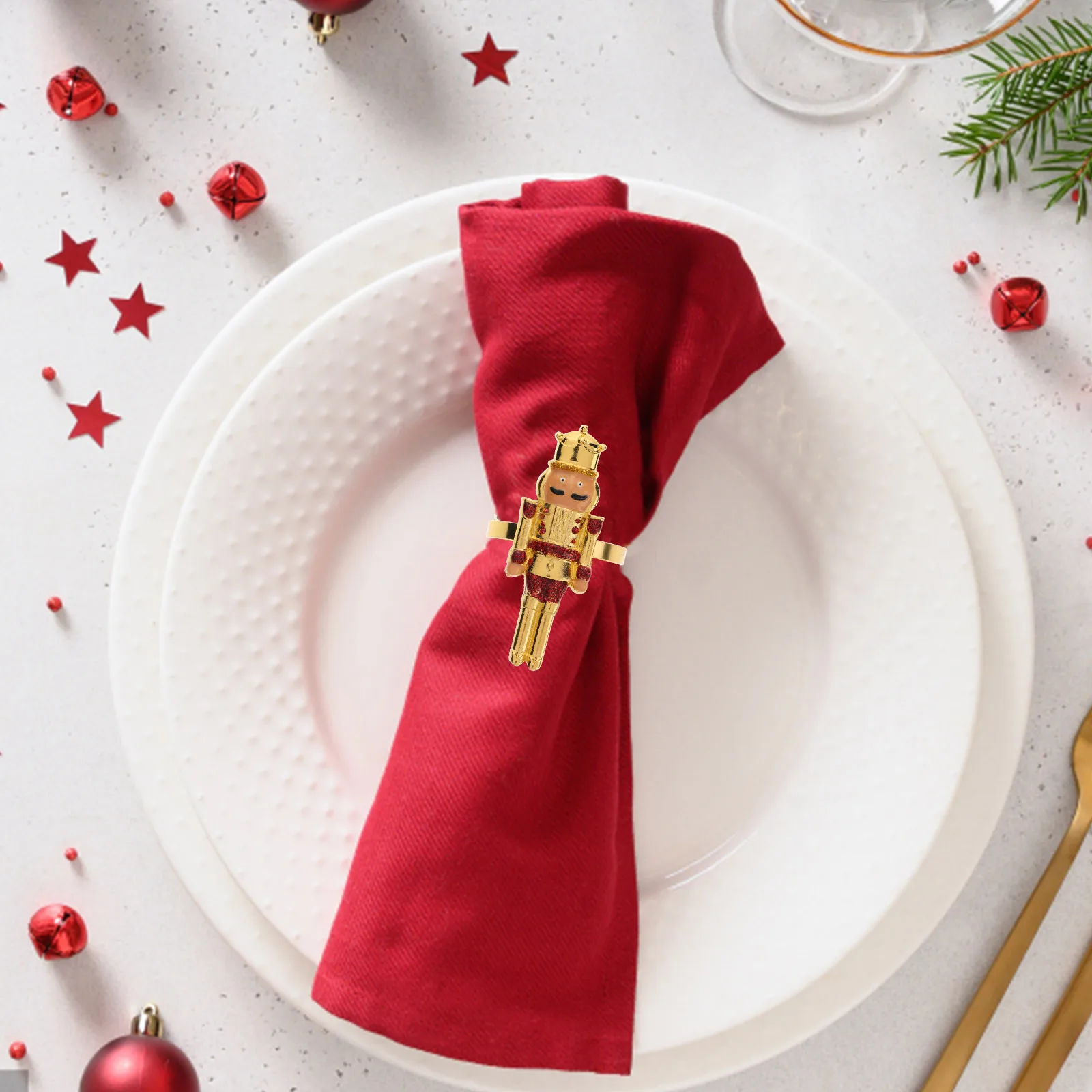 

4pcs Napkin Christmas Nutcracker Table Decoration Alloy Holders Holiday Party Burlap Napkin Buckle Restaurant Use