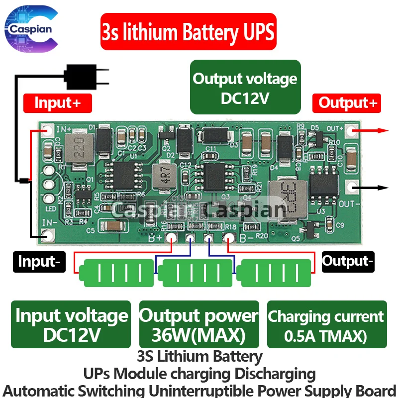 3S 12V 3A 24W 36W Lithium Battery UPS Module Charging Discharging Automatic Switching Uninterruptible Power Supply Board