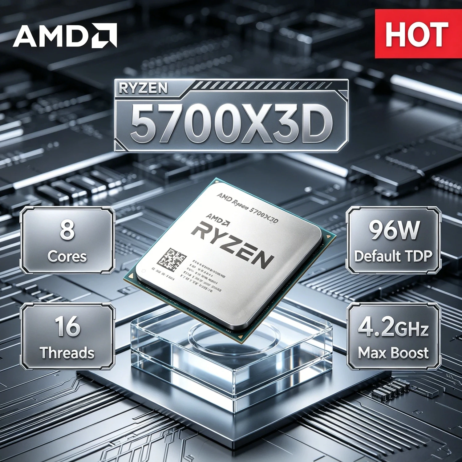 

AMD Ryzen 7 5700X3D Bulk CPU for X570 B550 8 Cores 16 Threads 3 GHz Up to 4.1 GHz 105W AM4 CPU DDR4 Ryzen 5000 Series Pro Max