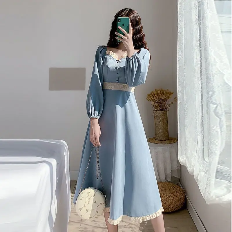 Dresses For Women 2024 Midi Graduation Woman Dress Long Sleeve Lace Clothes Spring New Features Of Y2k Hot Offer Chic Elegant X