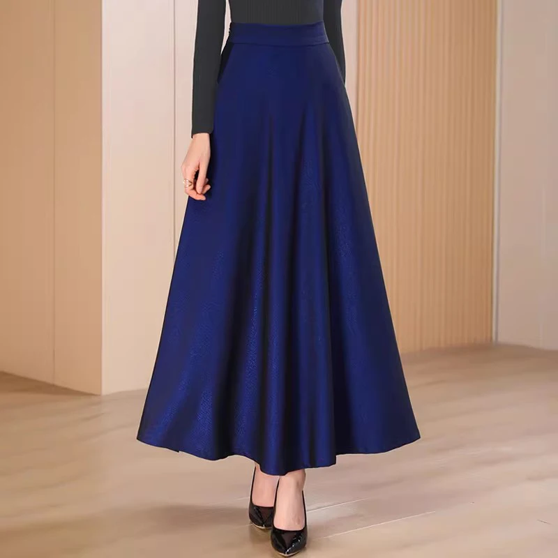

Новая женская элегантная винтажная длинная юбка, весенне-осенняя модная простая жаккардовая юбка трапециевидной формы с высокой талией, шикарная женская юбка