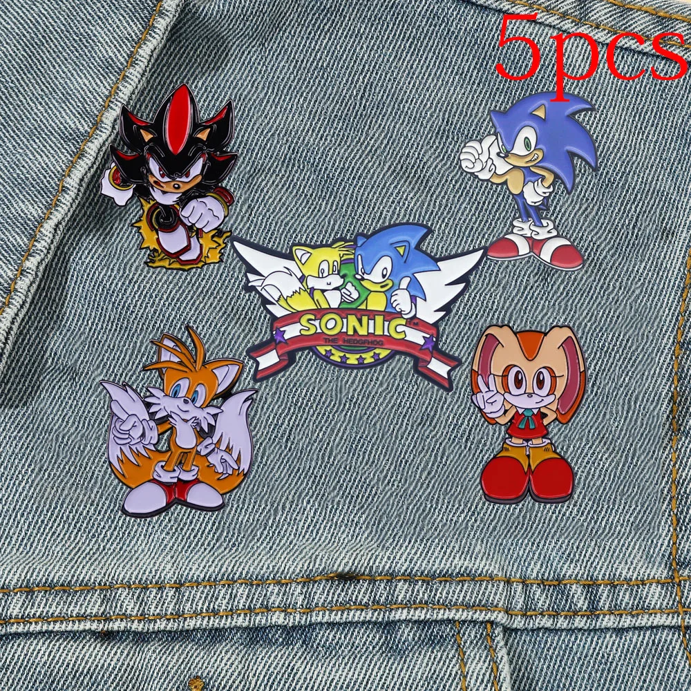 

5pcs/set Sonic Lapel Pin Applicable To Clothes Collar Backpack Badge Accessories Anime Cosplay Brooch Decoration Jewelry Gifts