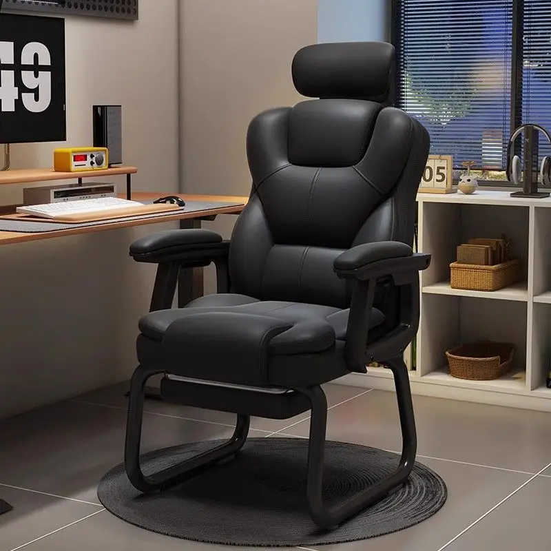Cadeira Executiva Ergonômica Premium 90-135 °   Cadeira de Escritório com Apoio de Cabeça Ajustável em Couro PU e Descanso para Pés Retrátil