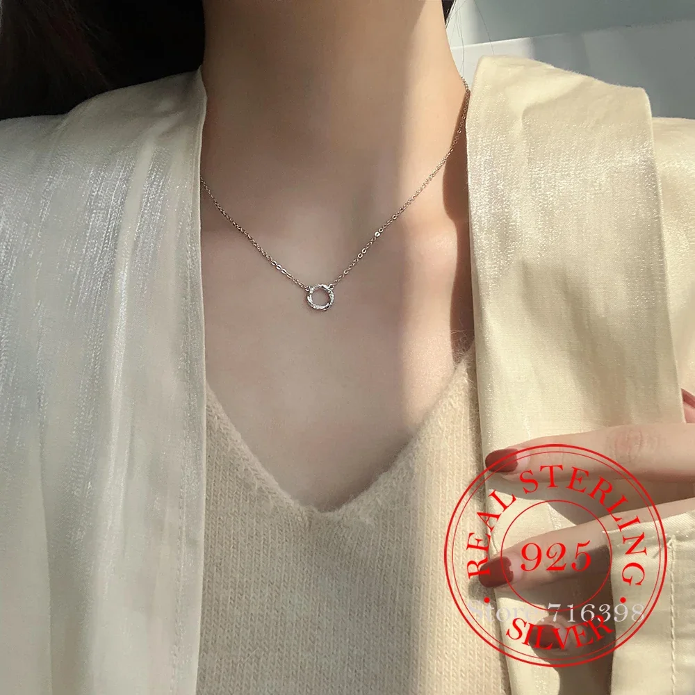 925 Sterling Silver Cubic Zircon Single Circle Pendant Necklace For Women Girls Silver 925 Clavicle Chain collares para mujer