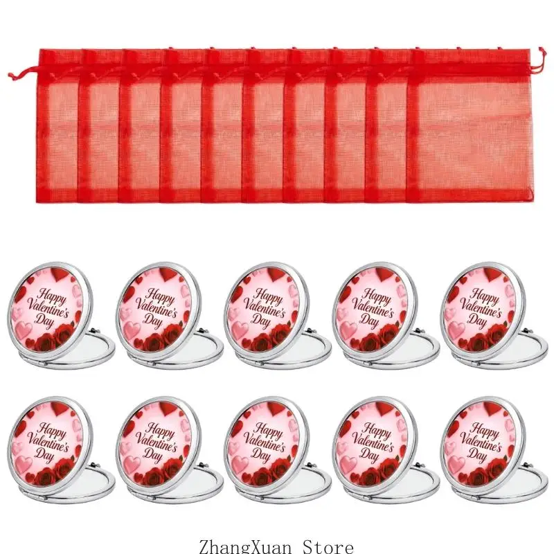 Round Folding Mirror Set with Heart Rose Artwork for Bag Checks 3XUF