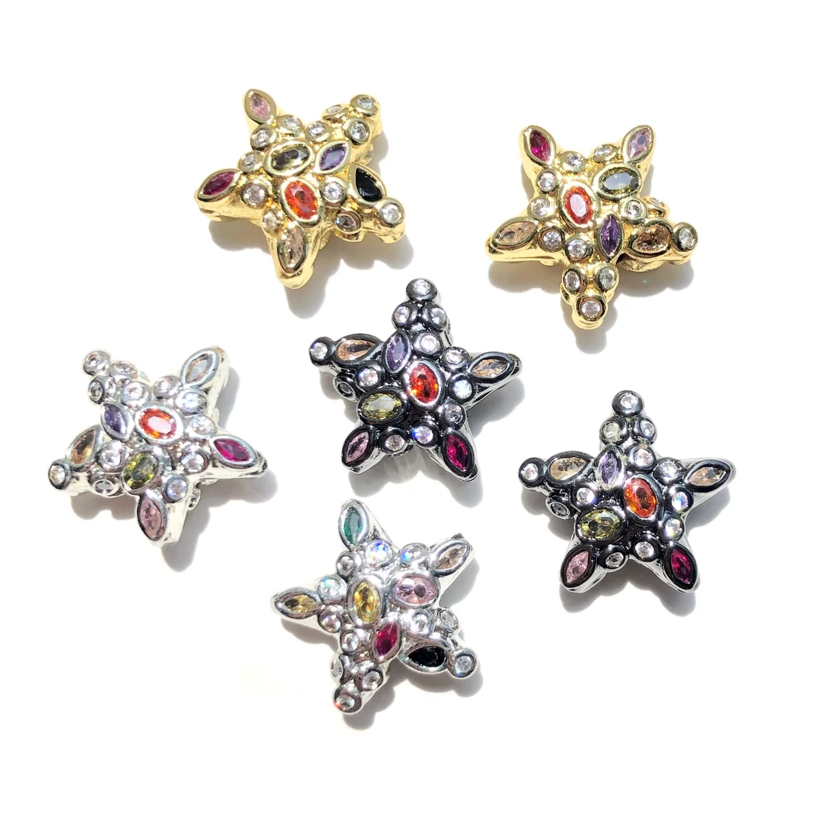 6PCS Colorful Clear Zirconia Pave Star Spacers Bling Loose Beads for Bracelets Necklace Earring Jewelry Handmade Accessories