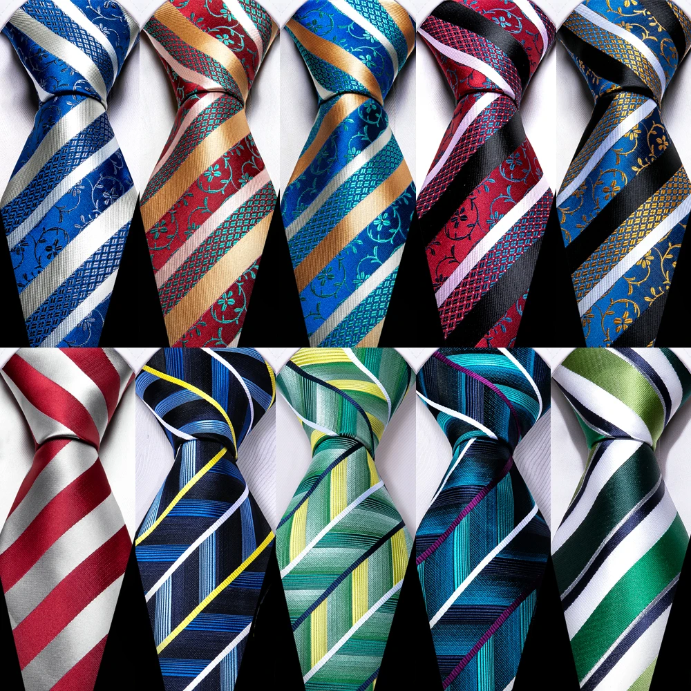 Conjunto de Corbata para Hombre en Azul, Rojo, Verde, Negro, Blanco, Marfil, Verde Azulado, Borgoña, con Rayas, para Boda o Negocios, Incluye Pañuelo de Bolsillo y Gemelos Barry. Wang