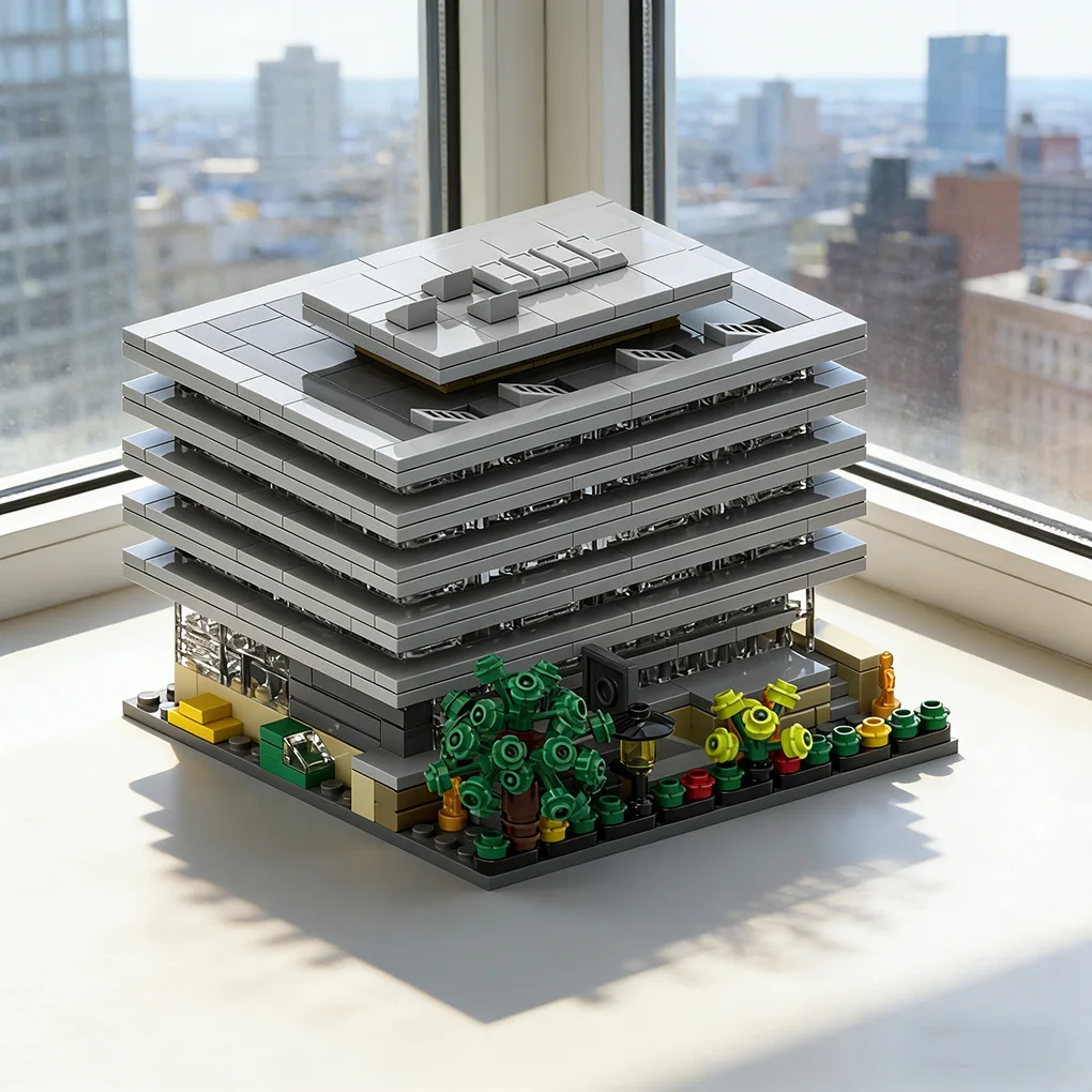 MOC Modern Library Building Block Small Particle Assembly Model Merchandise Ornaments Educational Bricks Toys