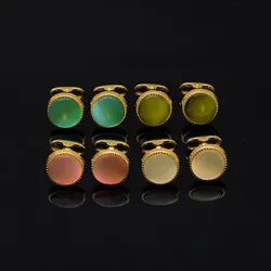 Pretty Mens Opal Round Cufflinks White Green Pink Blue Colors Stone Sleeve Button Unique Whale Back Closure
