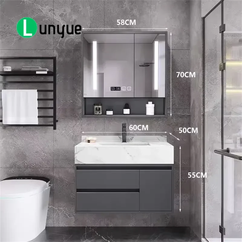 Modern Plywood Bathroom Vanity Cabinet Wall Mounted with Drawers and Countertop Durable Storage for Home Bathroom Renovation