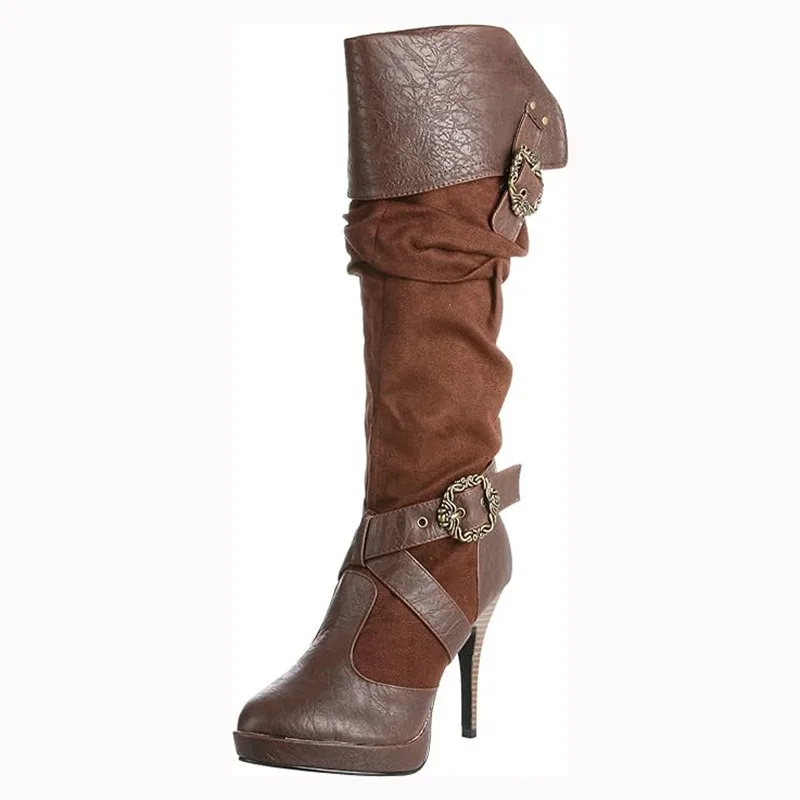 British Style Women Boot Knee High Mature Over The Knee Boot Stiletto  European American Retro Medieval Renaissance Women Shoe image 3