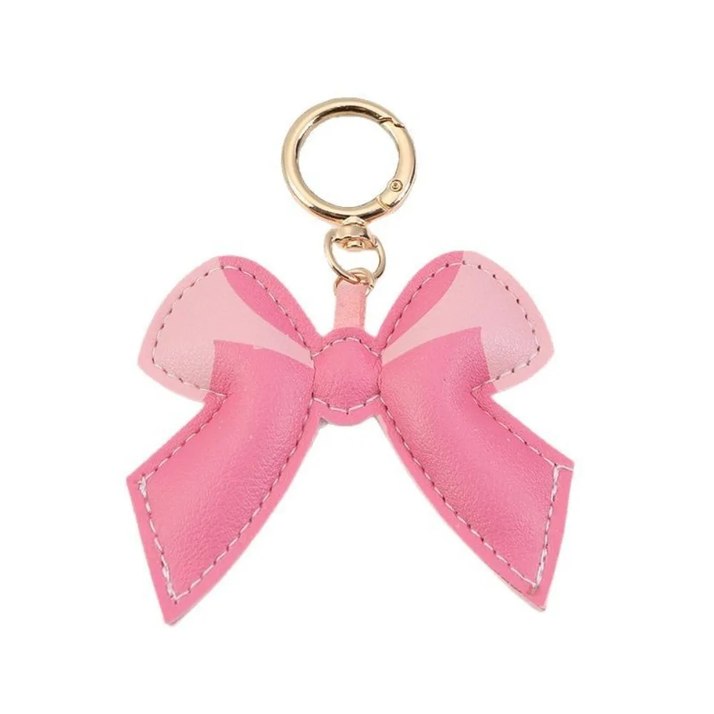 

Creative Sweet Bowknot Keychain Patchwork Bag Hanging PU Leather Bow Pendant Charms Ornaments Car Keyring Backpack Decor