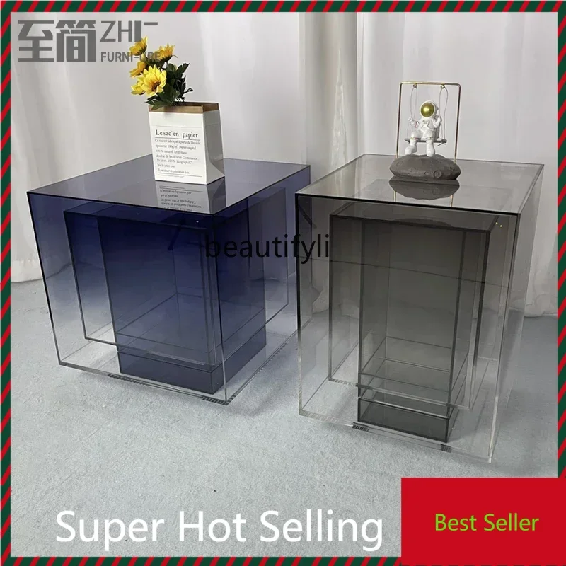 

Nordic Creative Gradient Square Acrylic Tea Table Sofa Transparent Side Table Bedside Table