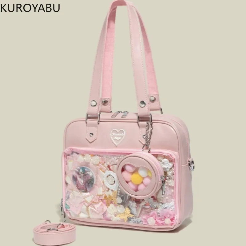 Tas bahu wanita kulit PU transparan tas Y2k Jepang tas tangan tas Tote JK tas selempang gaya Preppy kasual Chic