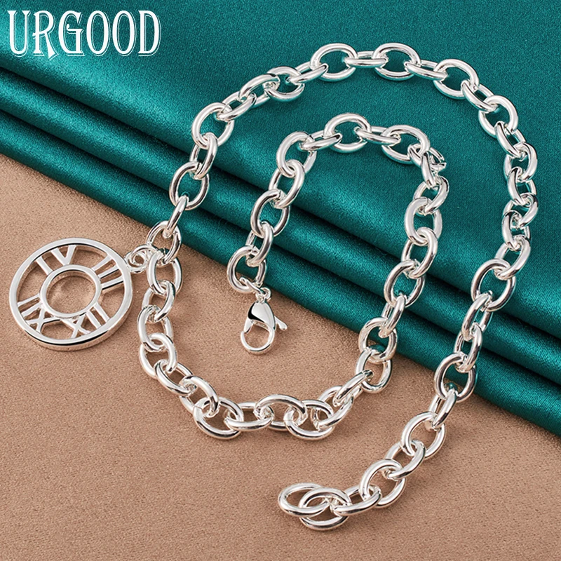 

925 Sterling Silver 18 Inches O-Chain Roman Numeral Pendant Necklace For Women Party Engagement Wedding Fashion Jewelry