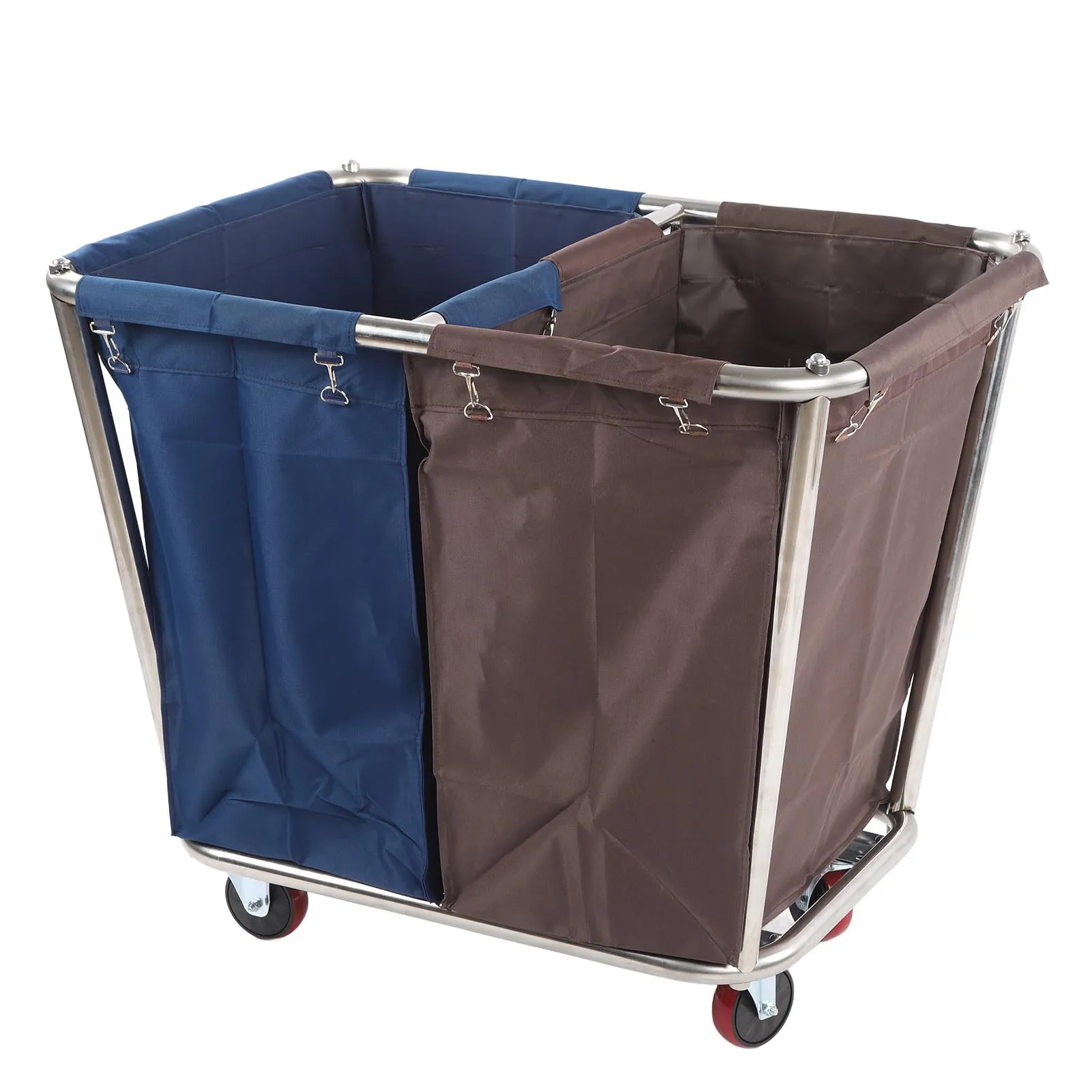 2 Bag Laundry Cart with 4 Wheels Large Capacity Dry Wet Sorter Laundry Basket for Home and Commercial Use Dry Wet Laundry Basket