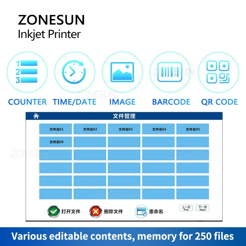 ZONESUN ZS-TIP127 โต๊ะเครื่องพิมพ์อิงค์เจ็ทแบบพกพา 12.7 มม.QR Barcode ชุดวันหมดอายุหมายเลขซีเรียลโลโก้หน้าจอสัมผัสดิจิตอล