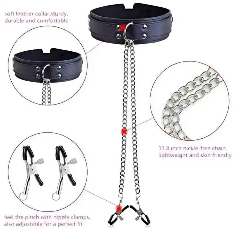 slave bdsm collar with leash adult games breast clip sex bondage restraint neck fetish collar erotic sex toys exotic for couples