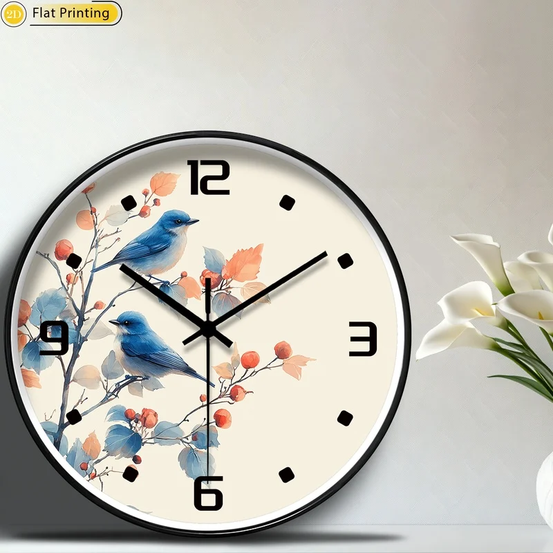 قطعة واحدة من الطيور الحديثة على فروع التوت ساعة حائط صامتة اختيار رائع لهدايا عيد الميلاد للعام الجديد