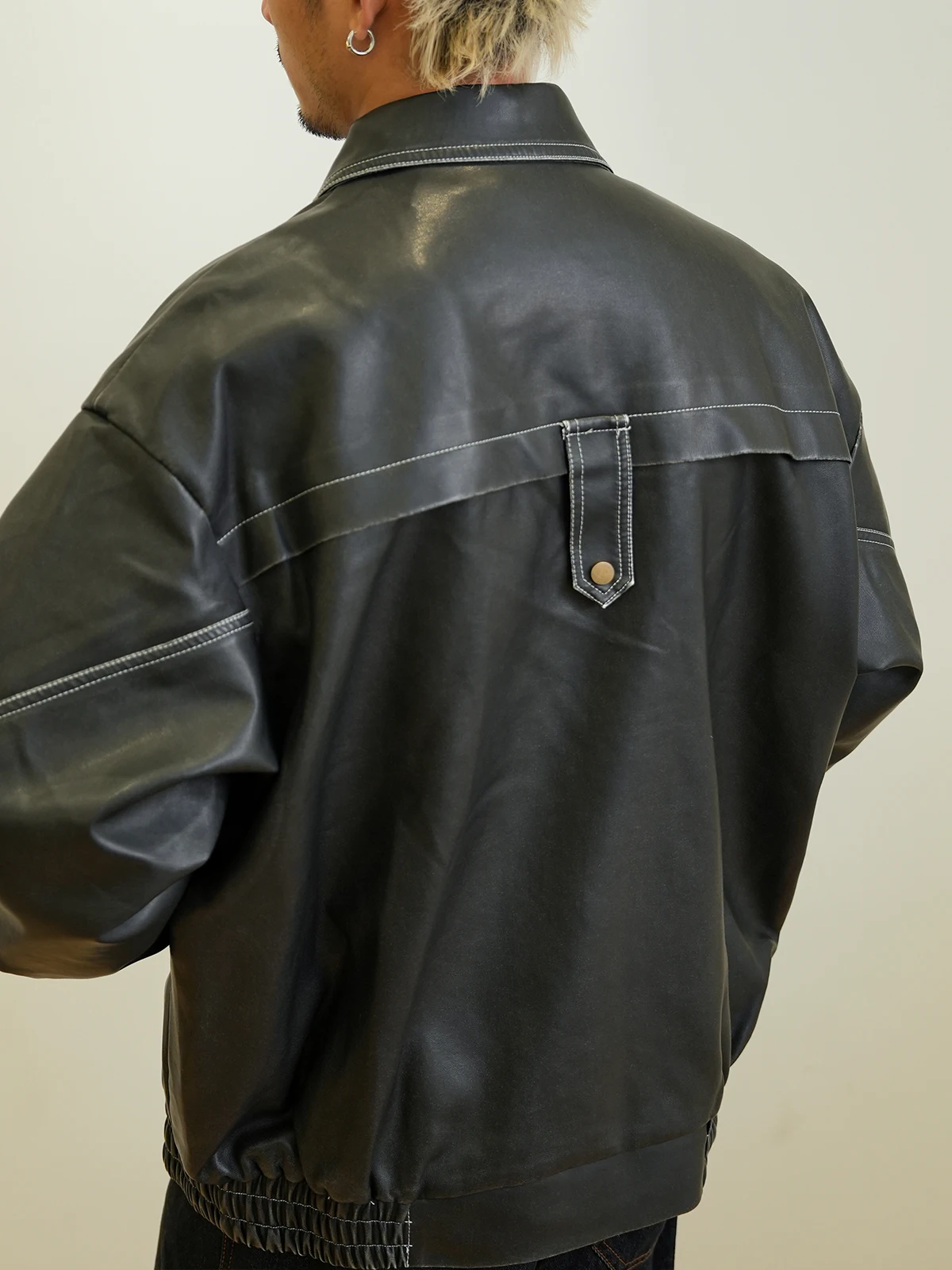 LAOYAN Original American Sle Motorrad Jaet PU Leder Vintage genähte Linie Herren Retro High Street Cool Ledermantel