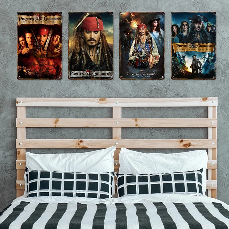 Disney Pirates of the Caribbean Metal Tin Sign Retro Movie Plaque Club Bar Cinema Man Cave Wall Art Home Decor Panel Mural Gift