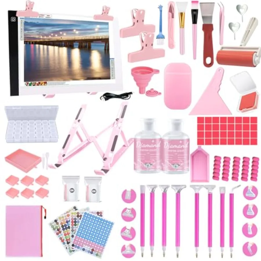 

【Spot goods】158Pcs Diamond Art Accessories Kit All Inclusive Diamond Painting Tool Set with A4 Diamond Painting Light PadDiamon