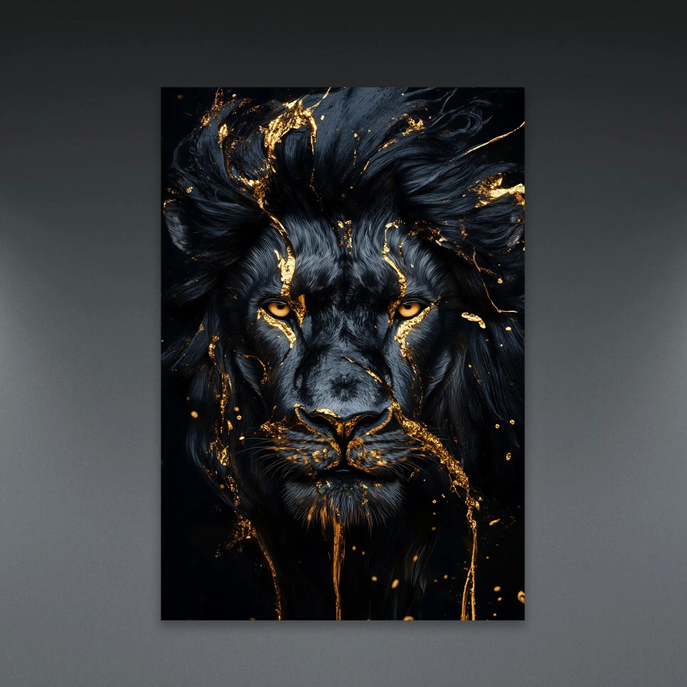 Black and Gold Lion Canvas Painting Fierce Abstract Animal Wall Art Prints Luxury Modern Canvas Painting Home Living Room Decor