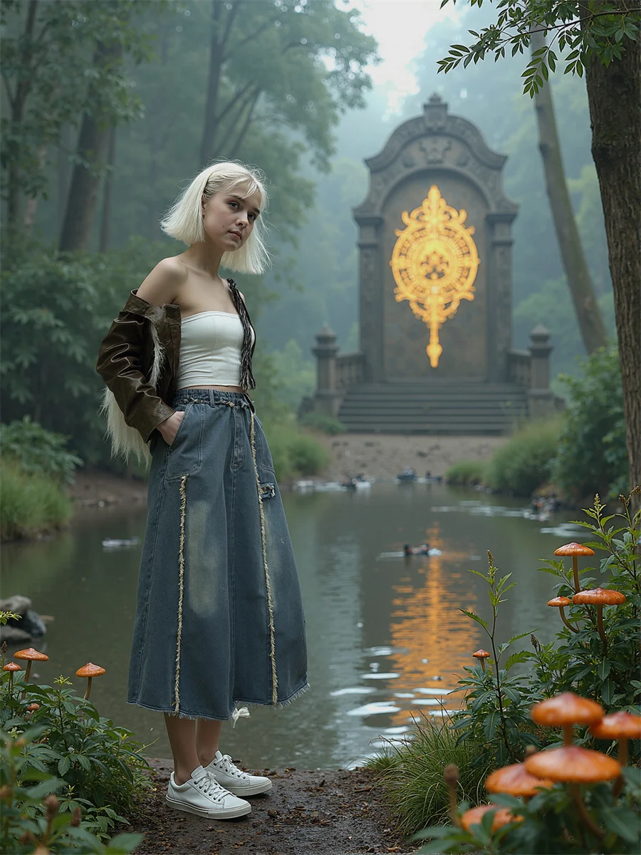 

Ankle length Denim Skirts Womens Splicing Cake Patchwork Layered Pleated Tiered Romantic Elegant Feminina Artistic Sweet Modern