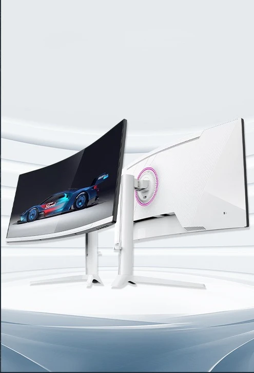 

38-Inch curved white display, computer monitor, built-in audio stand