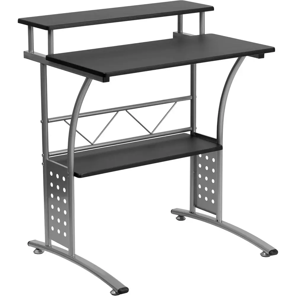 

Computer Desk with Top and Bottom Storage Shelves, Small Computer Desk or Home Oice, 28"W, Black