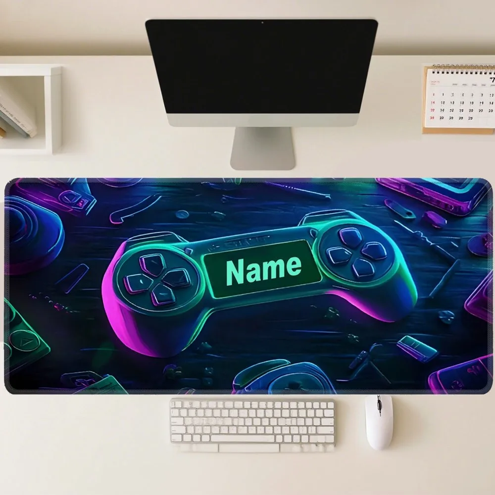 [2D Flat] 1pc Personalized Custom Neon Purple Green Gamepad Large Desk Mouse Pad Custom Name Text Multi Sizes Desk Mouse Pad