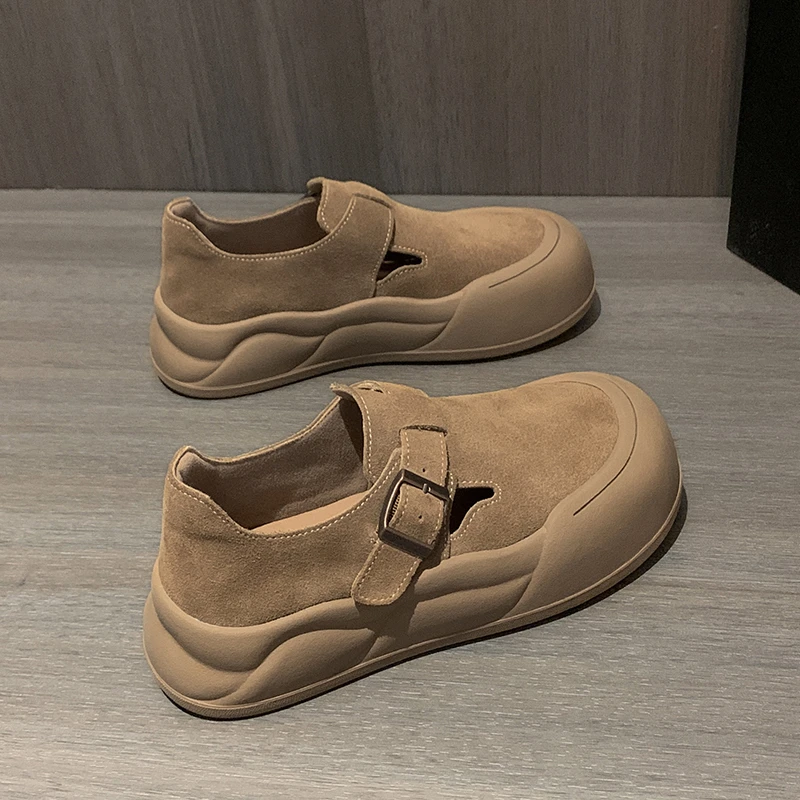 Mocasines Retro de suela gruesa con punta grande y hebilla de punta redonda, zapatillas de deporte de suela gruesa con cordones, zapatos nuevos informales de otoño para mujer