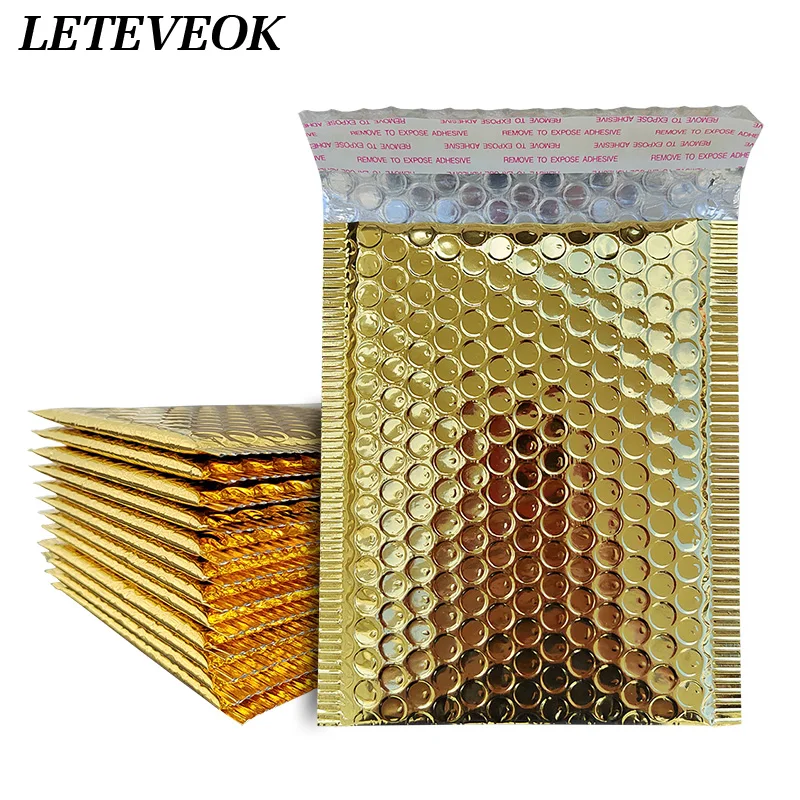 Leteveok 50/25/10pcs Bubble Mailers Shipping Bags for Small Businesses Gift Cushioning Packaging Gold Aluminized Envelopes