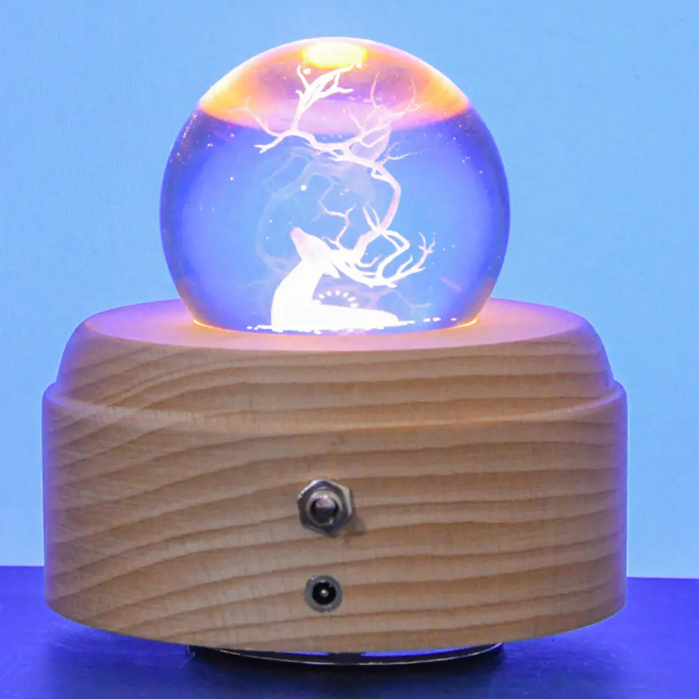 

Crystal Ball Glowing Crystal Ball Box Small Night Light Wood Carved Inside Glowing Projection Decor Christmas Gift