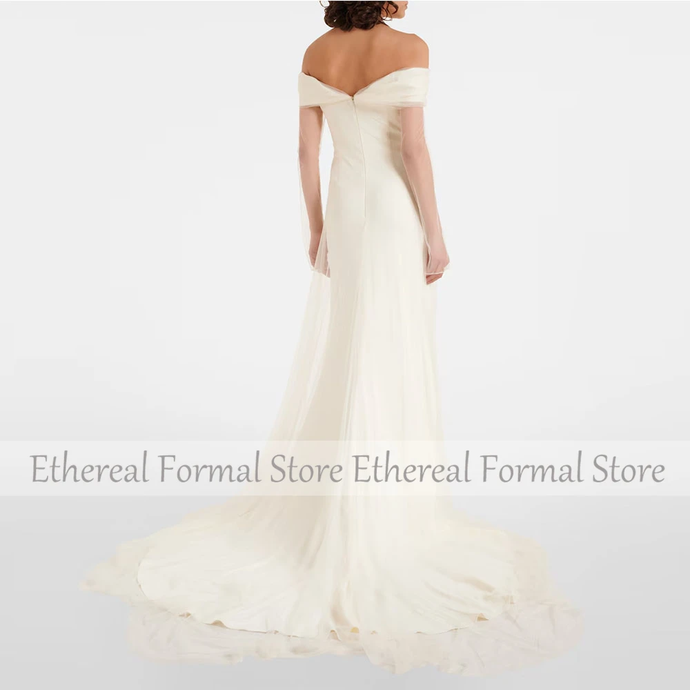 Vestido de noche moderno de color marfil para mujer, vestido de fiesta Formal de sirena, largo hasta el suelo, vestido de fiesta con tren de barrido, vestido de Arabia Saudita