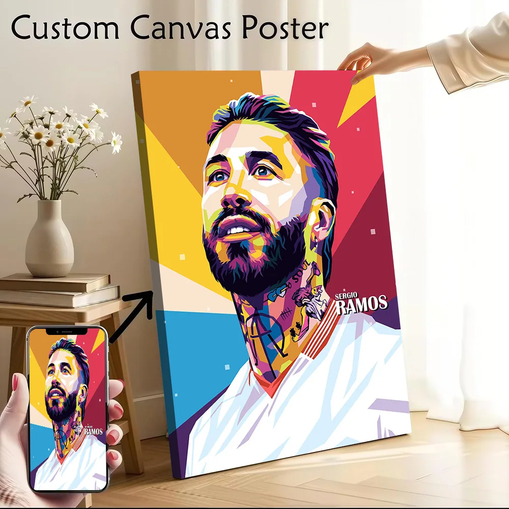 Sergio Ramos Poster Customizable Printed Canvas Painting for Pictures Wall Art Gaming Room Decoration Aesthetic Wand Deko Home