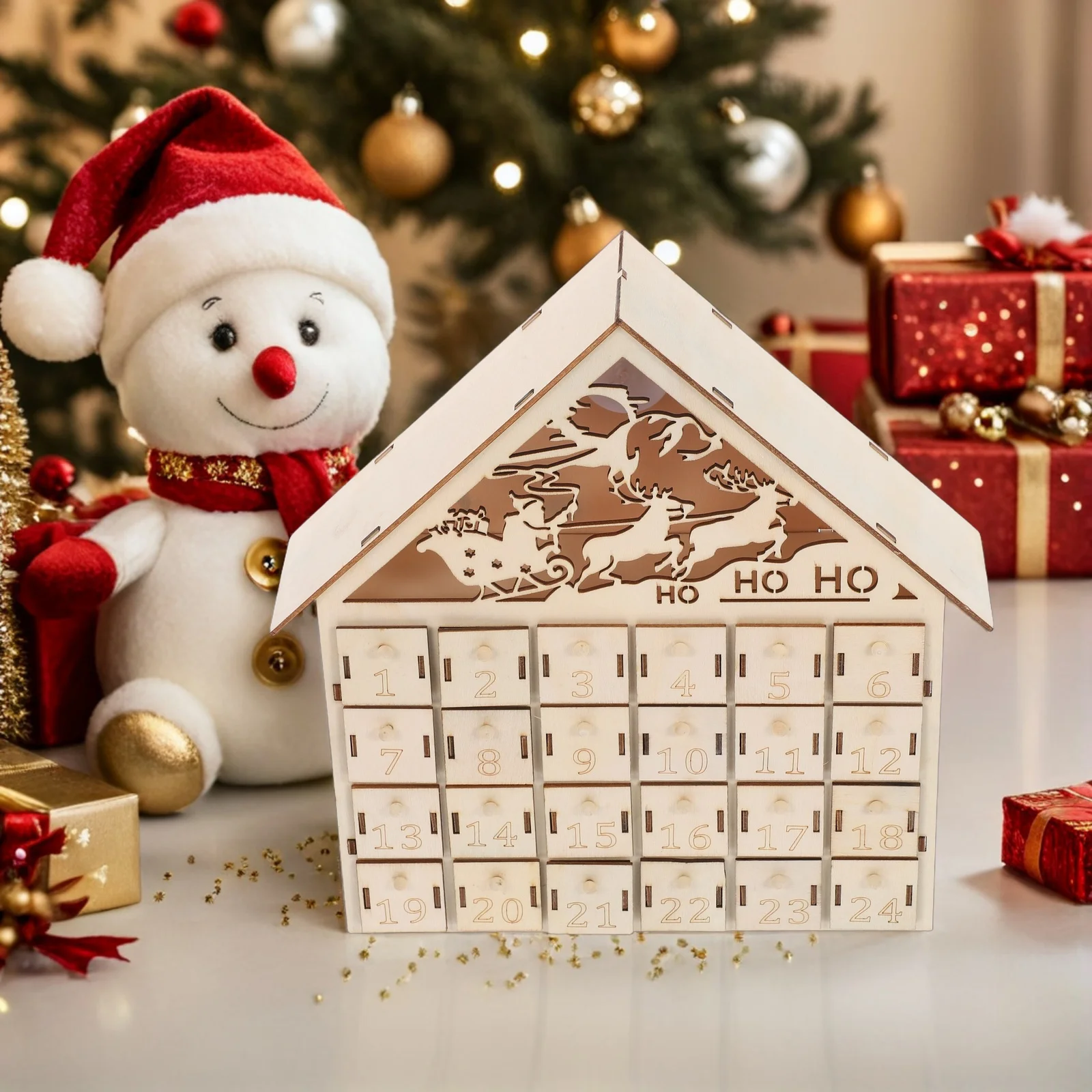 

Rustic Wooden Advent Calendar 24 Drawer LED Light Up Refillable Christmas Countdown Tabletop Holiday Decor 2026