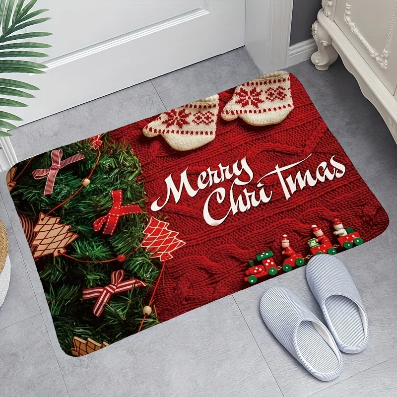 Merry Christmas Door Mat Winter Xmas Entrance Welcome Mat Balcony Hallway Laundry Bath Non-slip Floor Mat Christmas Decorations