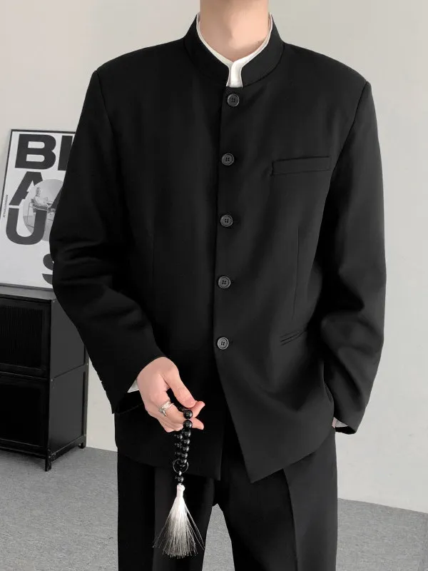 

Новый китайский свадебный костюм-пиджак для мужчин, верхняя одежда с воротником-стойкой, для церемоний, большие размеры, официальная одежда, полиэстер