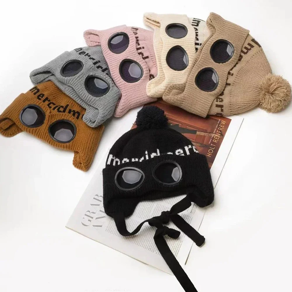 

Warm Knitted Ski Caps Autumn Winter Women Men Thicken Plush Sunglass Hat Outdoor Windproof Comfortable Soft Hats Fashion Gifts