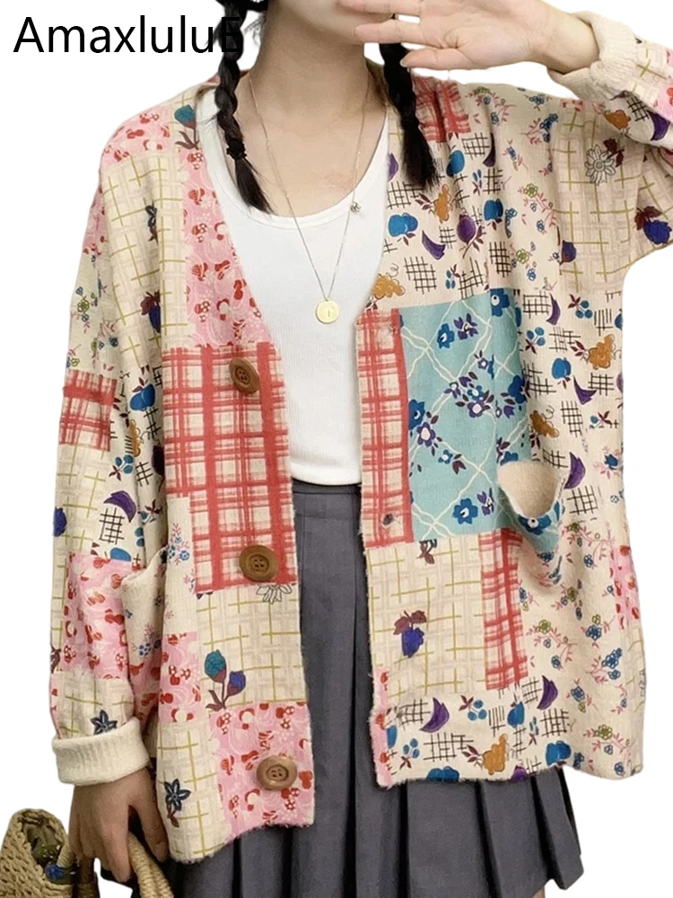 

Amax LuluE зимний модный дизайн свитера с принтом женские свободные клетчатые кардиганы с цветочным принтом женские роскошные классические повседневные теплые трикотажные изделия