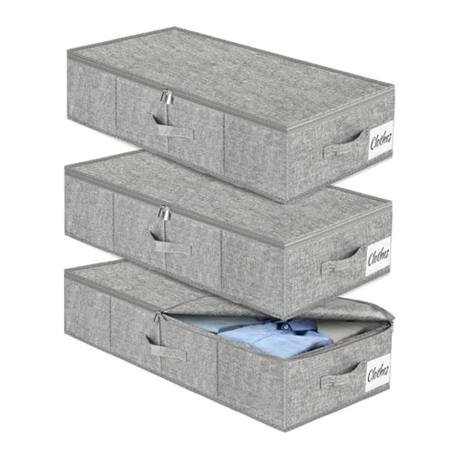 

Under Bed Storage Container Bin 3 Pack Low Profile Foldable Underbed Clothes Storage Organizer W/ Ultra Thick Fabric and Sturdy