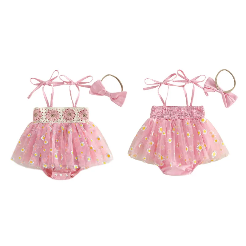 0-18months baby Girl summer romper dress Tie-up Flower Patchwork bodysuit Dress  for toddler girls