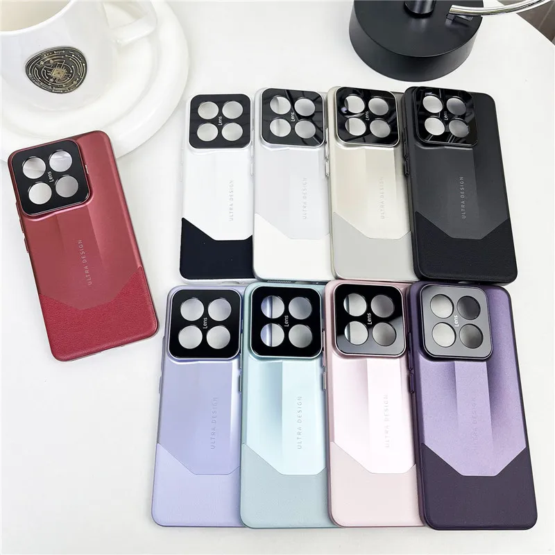 For Xiaomi 14 13 Pro Durable Anti-fingerprint Shockproof Nappa PC + Stick Leather Case Anti-Drop Protector Back Cover Shell