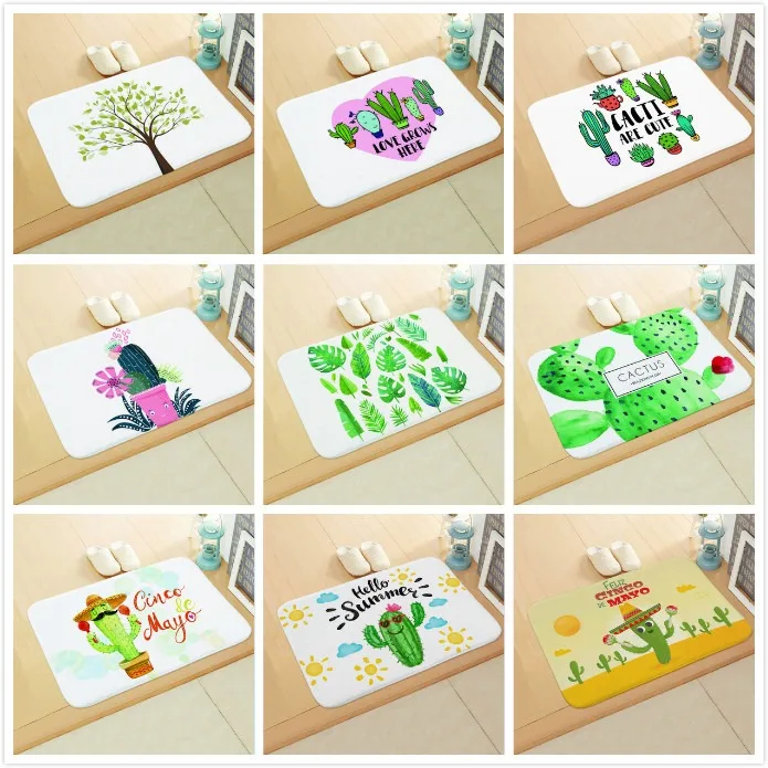 Cactus Money Tree Fresh Printed Floor Mat Bedroom Bathroom Absorbent Carpet Home Decor Entrance Entrance Mat