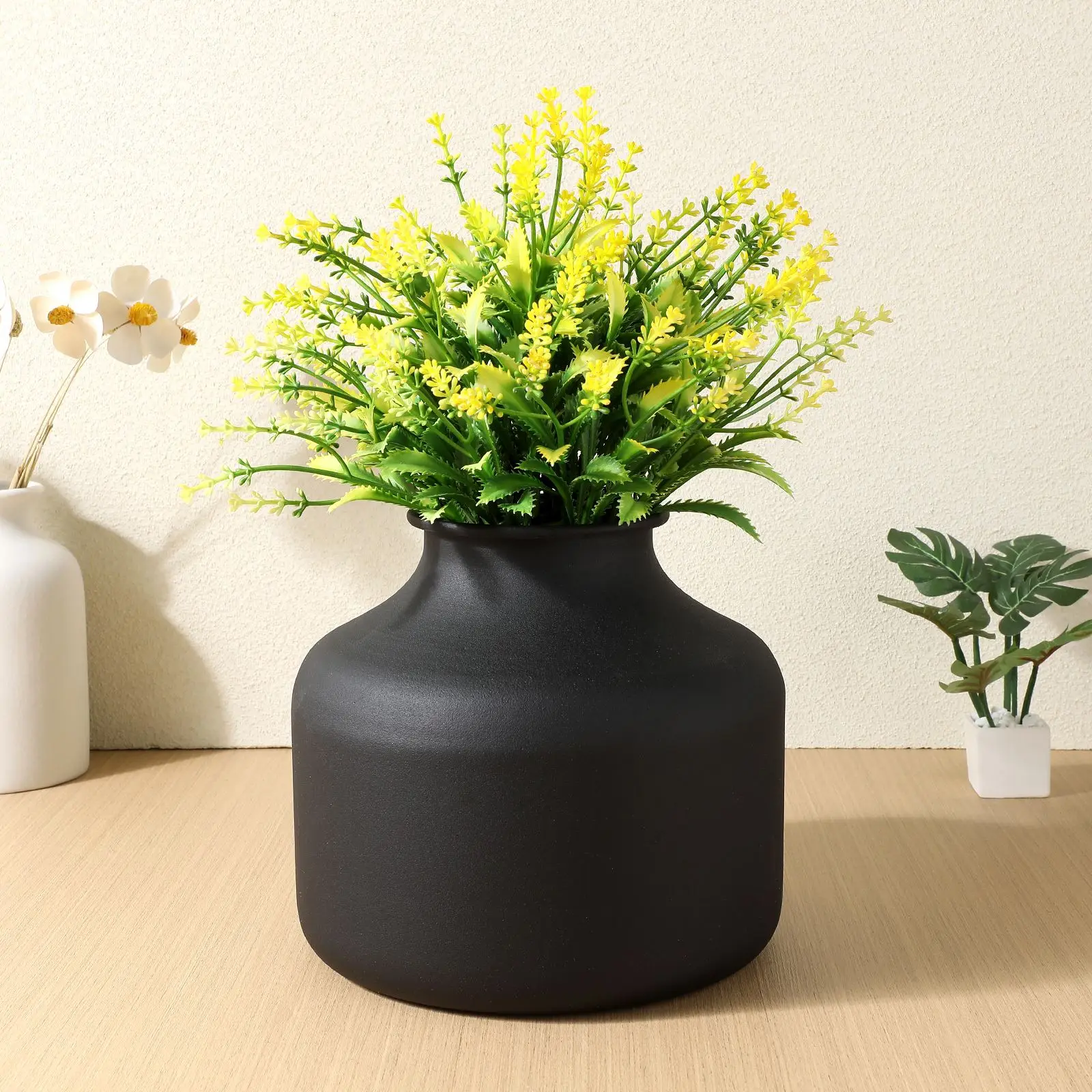 Iron Flower Pot Planter Pots Indoor Plants Black Grave Vases Floral Arrangement Planter Bucket Round Large Black Home Decor