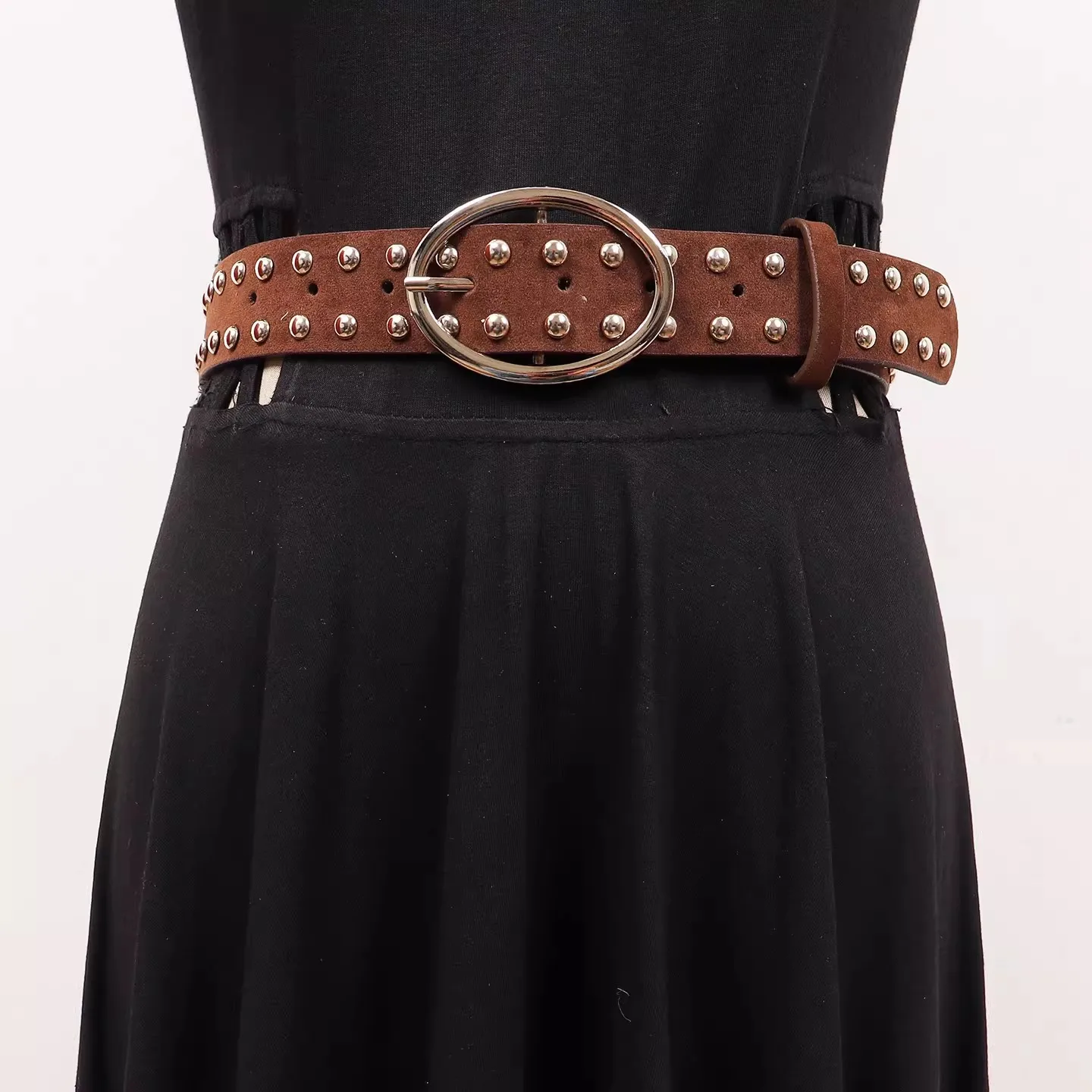 

Женский винтажный широкий пояс-корсет из искусственной замши с заклепками в стиле панк, декоративный пояс для платья R3504