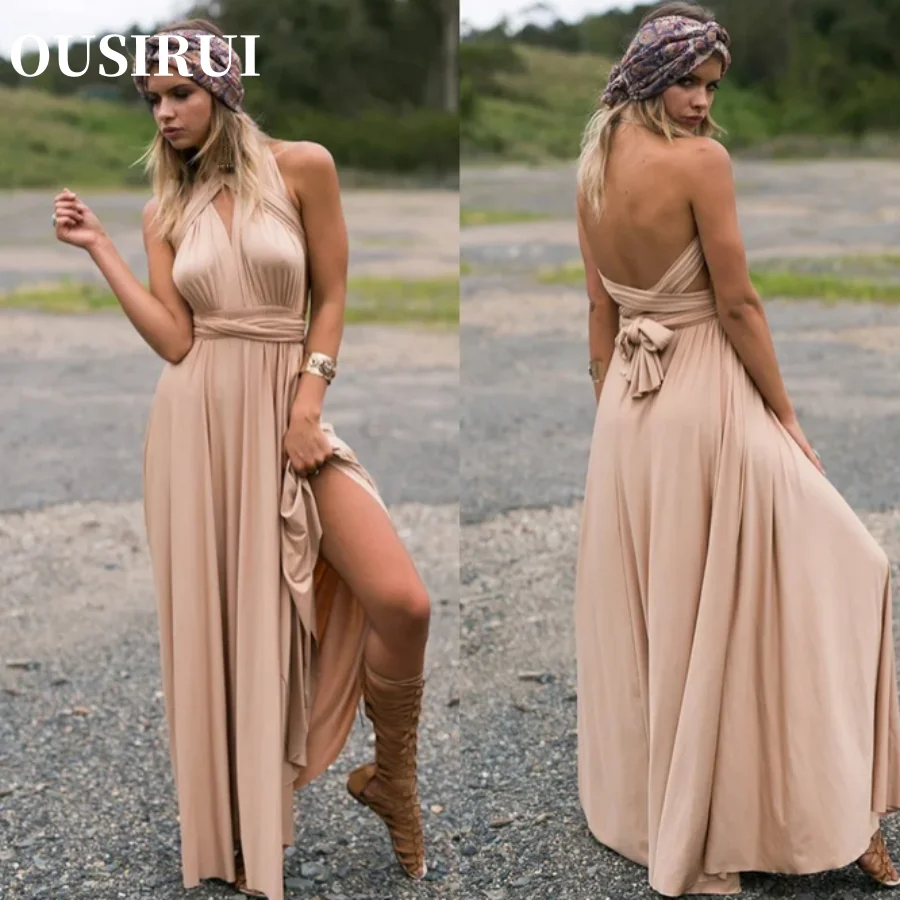 Vestido de fiesta de boda con cuello Halter en V para mujer, vestido Maxi griego Convertible, envoltura multiposición, vestido Formal, elegante, largo de noche profundo