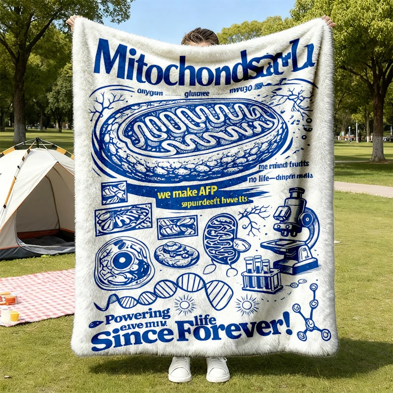 Mitochondria Vintage Science Flannel Blanket, Retro Biology Graphic Flannel Throw, Geek Lab Humor Warm Blanket